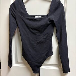 Aritzia Contour Black Ribbed Long Sleeve Bodysuit